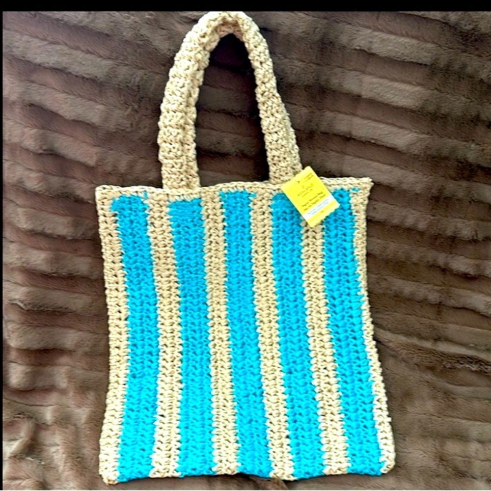 Handcrafted Blue and Cream Woven Tote Bag | Brand New With Tags | Handbag Purse